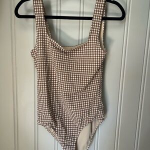 Brown Checkered One Piece Swimsuit